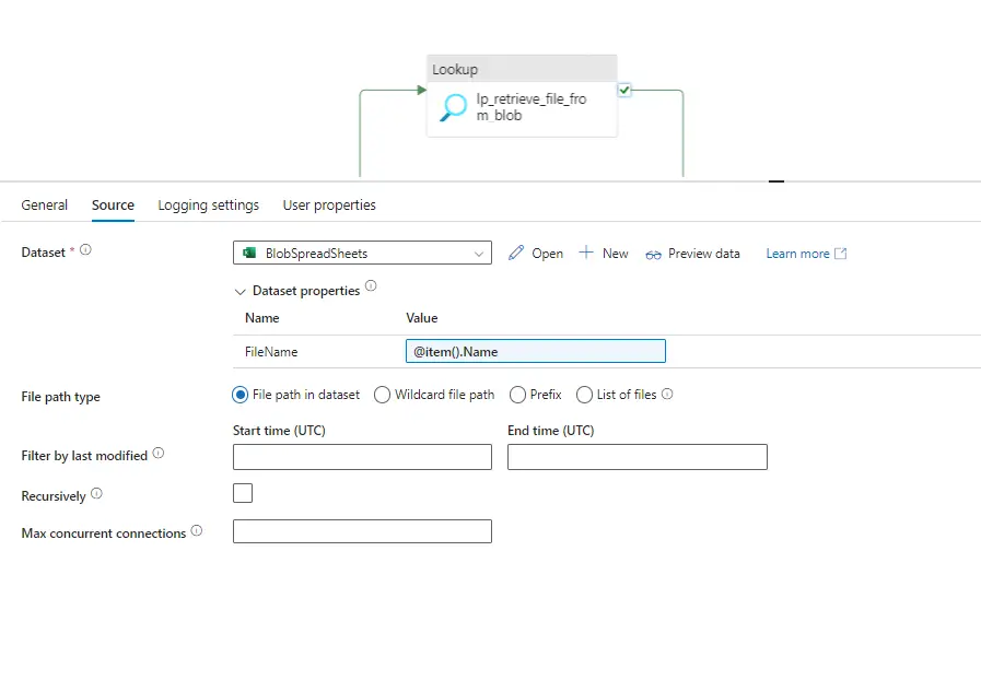 Add New Data Set Azure Blob Storage