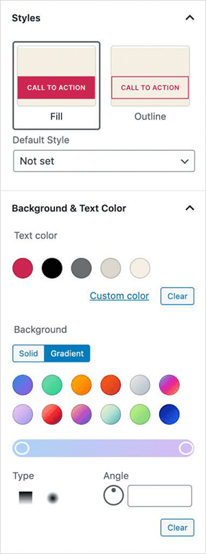 button settings in wordpress 5.4