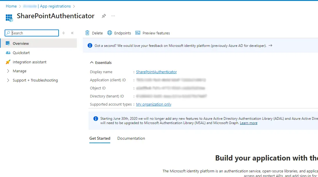 Copy Client ID And Tenant ID