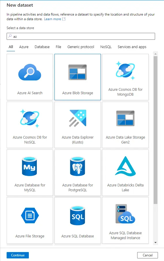 Select Azure Blob Storage
