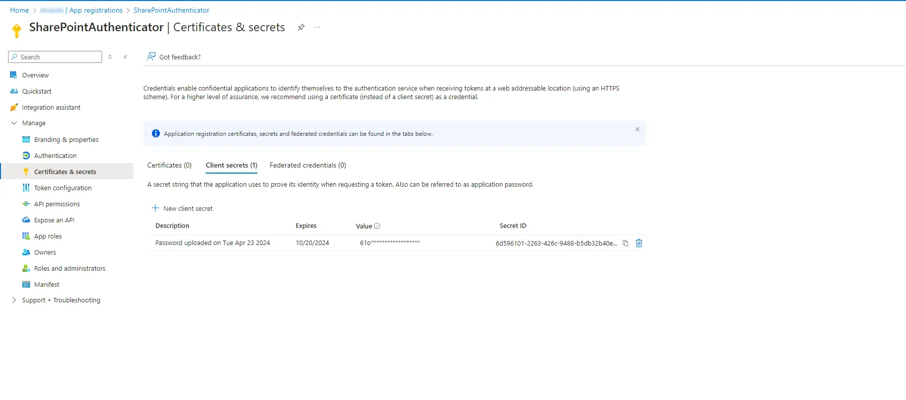 Select Certificates Secrets