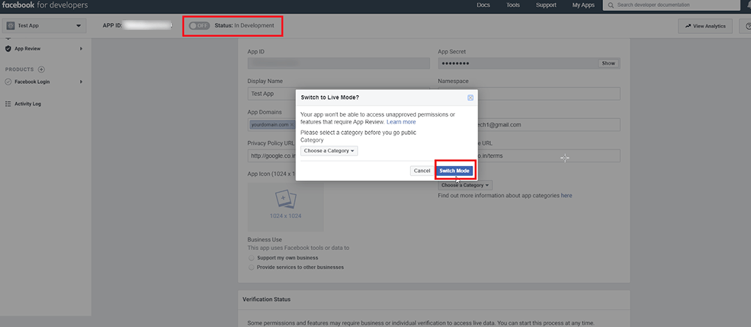 How to get your Facebook app's APP ID and Secret Key