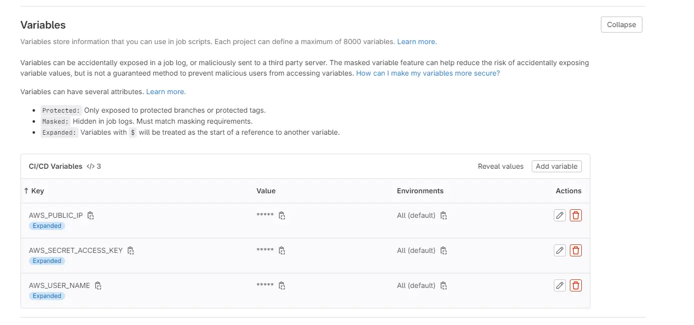 Set Variable On Gitlab
