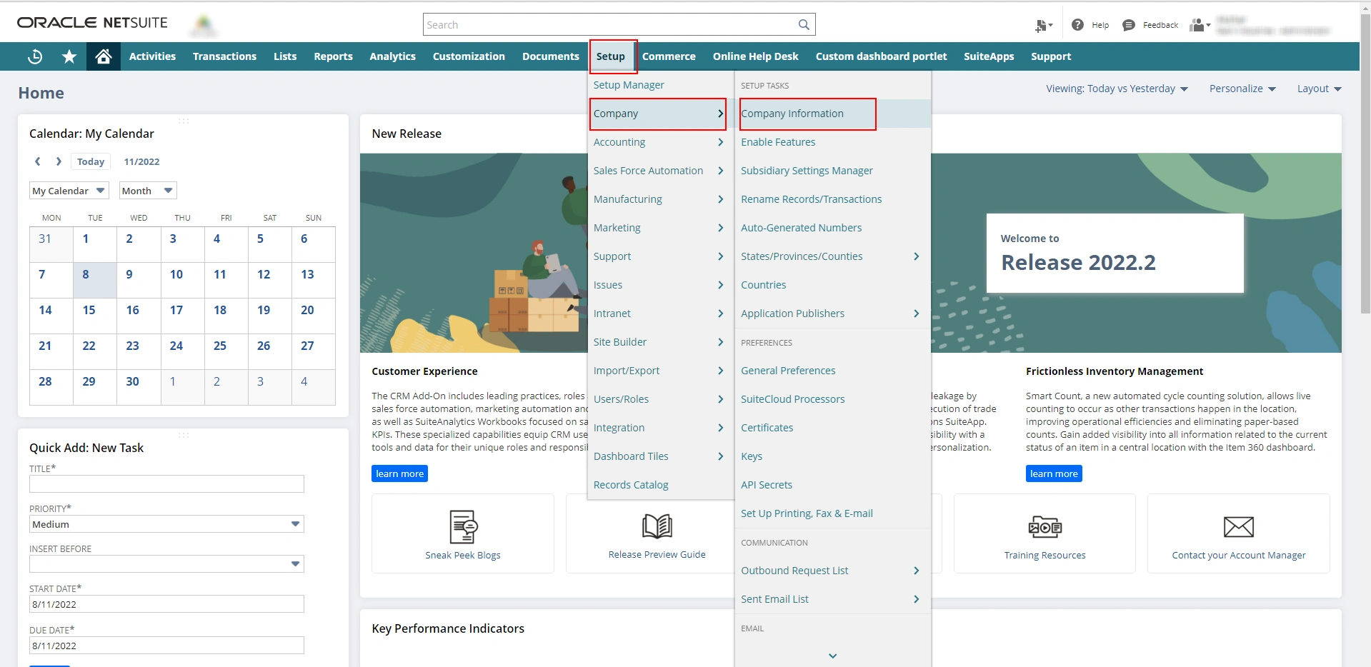 netsuite company setup