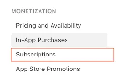 Subscriptions Menu