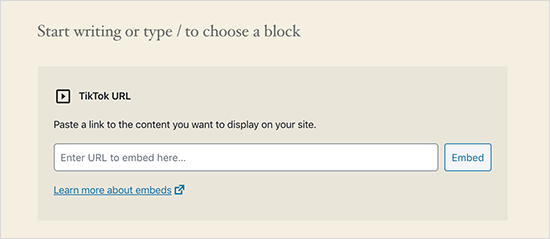 tiktok embed block in wordPress 5.4