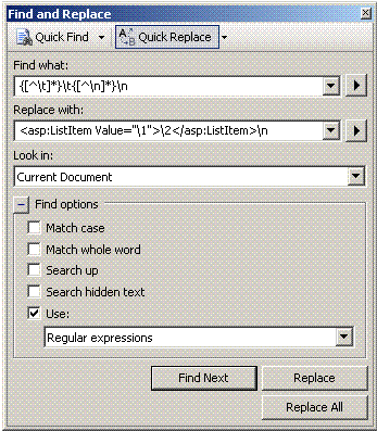 Find and Replace in Visual Studio using regular expression