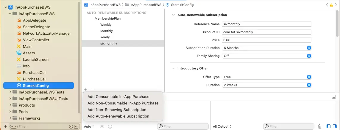 Xcode Purchase Plan Testing Setup