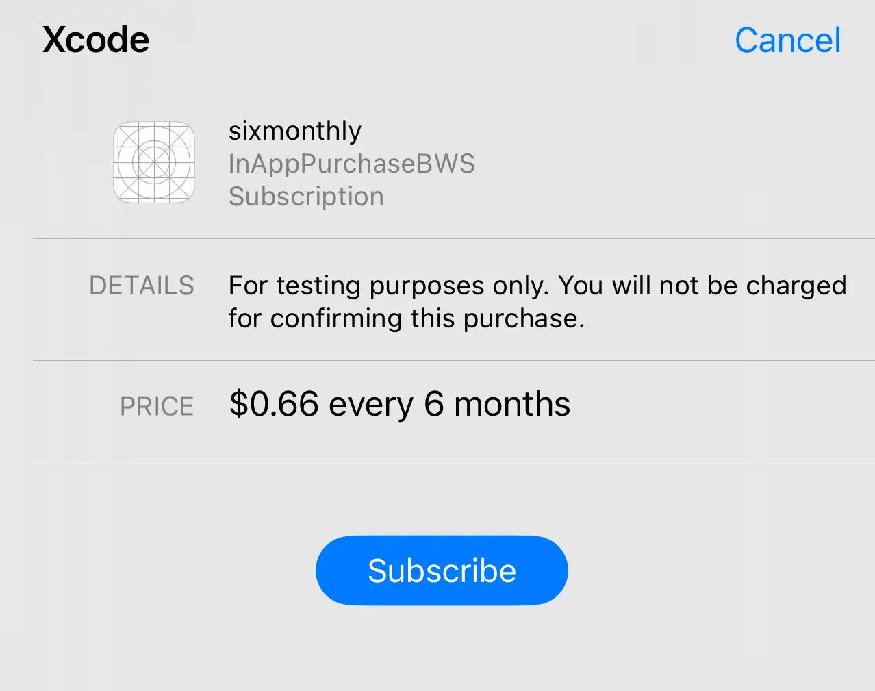 Xcode Purchase Plan Testing