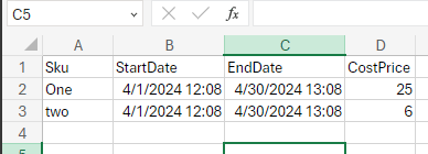 Costprice Excel File