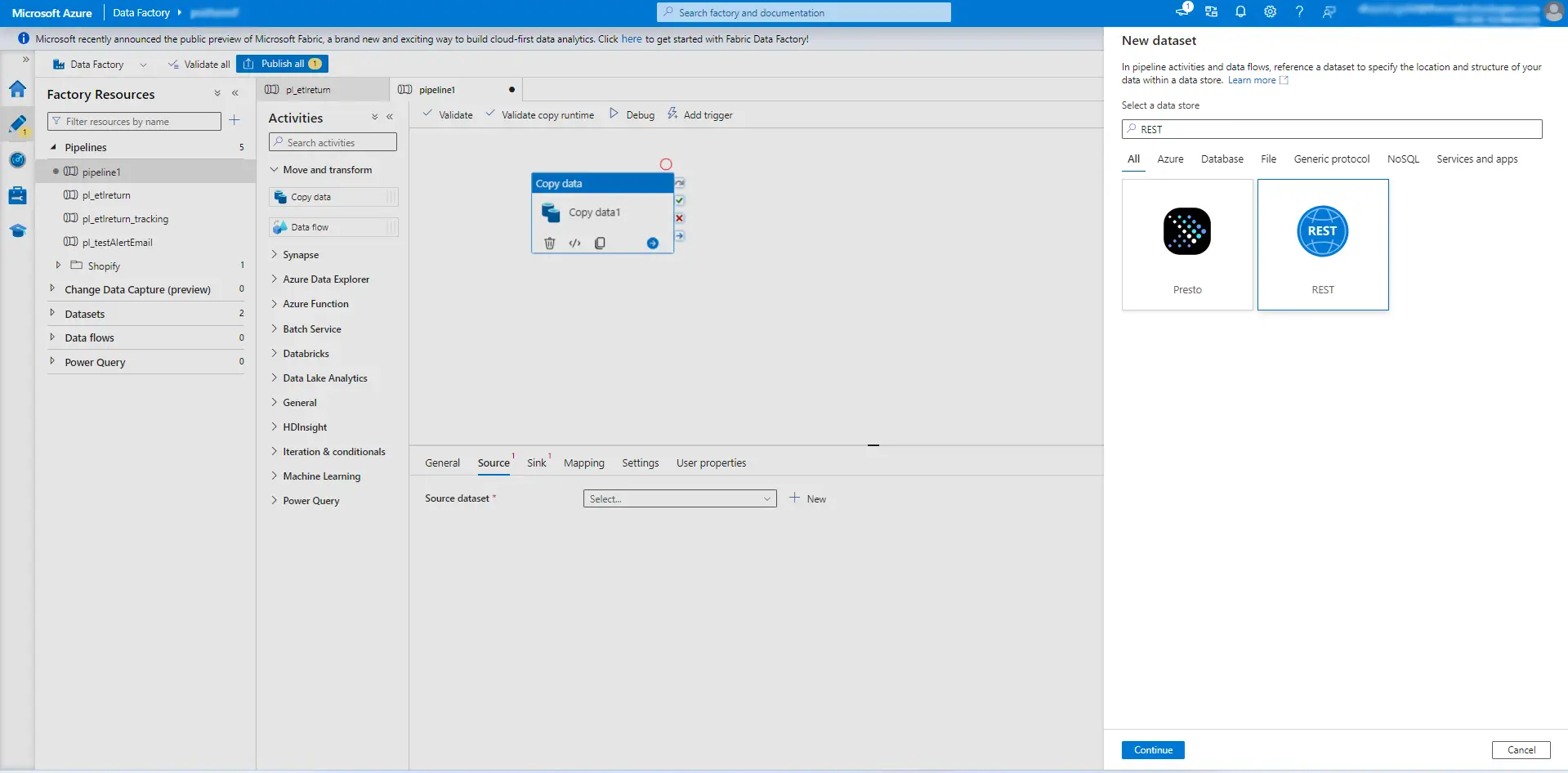 create source dataset