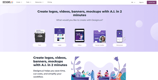 designs ai home page of screen shot