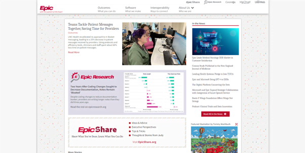 epic system corporation website screen shot