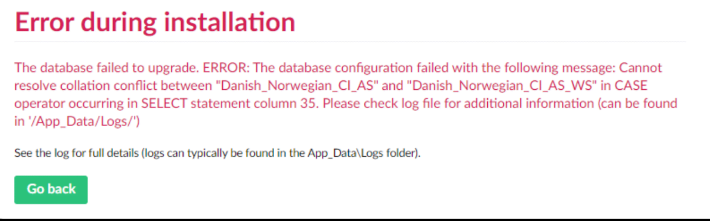 error during installation