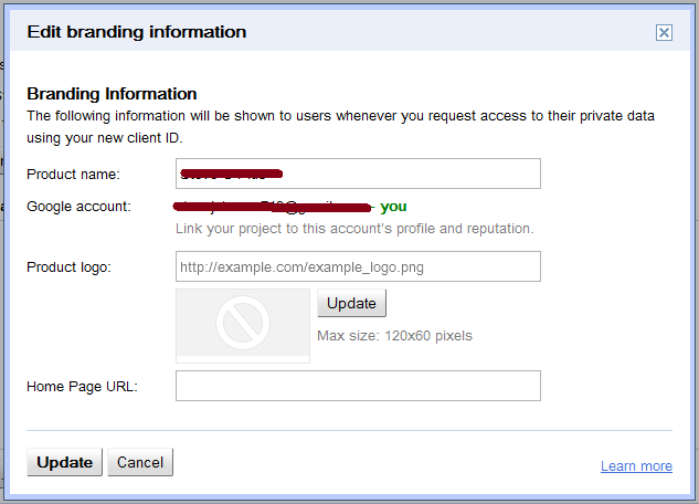 Google plus API Application Branding