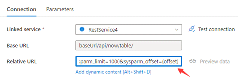 Pagination Rule Example 1 Rest Linked Service Relative URL