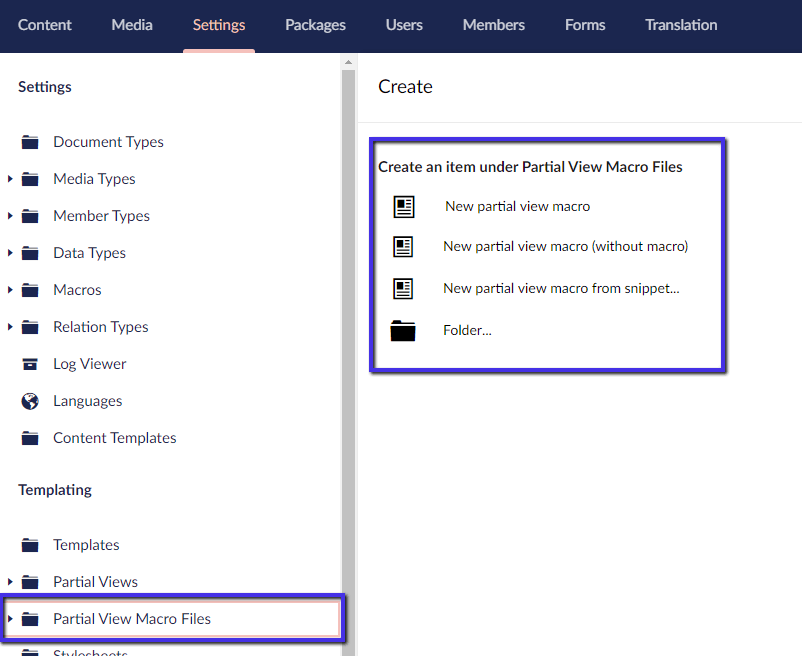 Partial View Macro Files.