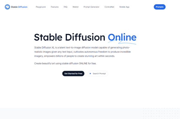 stable diffusion home page of screen shot