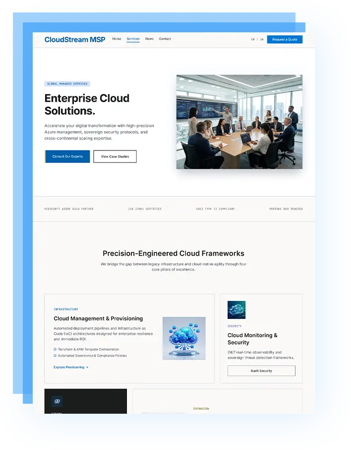 features cloud service vendor corporate website