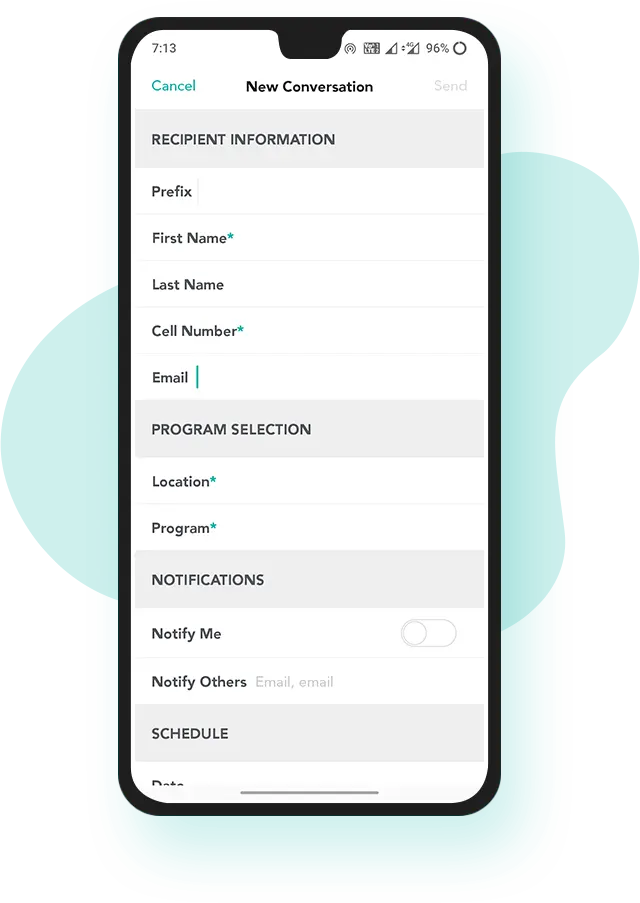 user form in chatbot mobile app