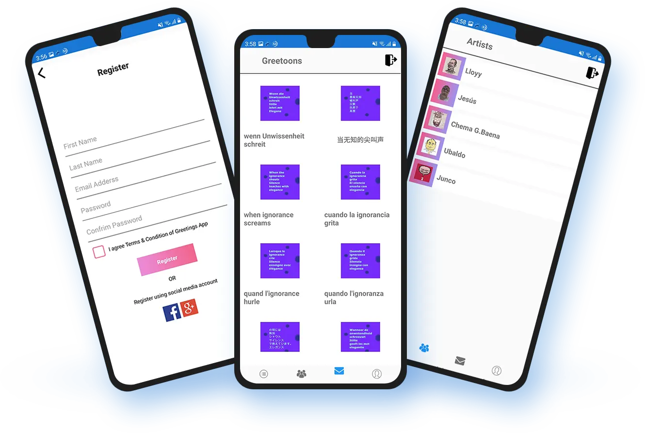 user form in greeting card mobile app